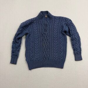 WoolOvers Sweater Mens Medium Blue 1/4 Zip Cable Knit 100% British Wool Pullover